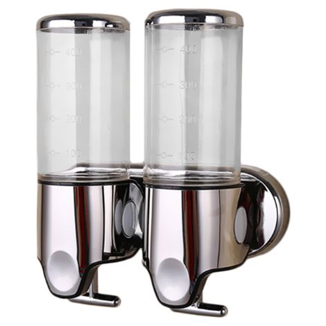 Desineo – Distributeur de savon et shampoing double 2 x 500 ml – Transparent – Installation facile avec visserie fournie – Verrou anti-vol