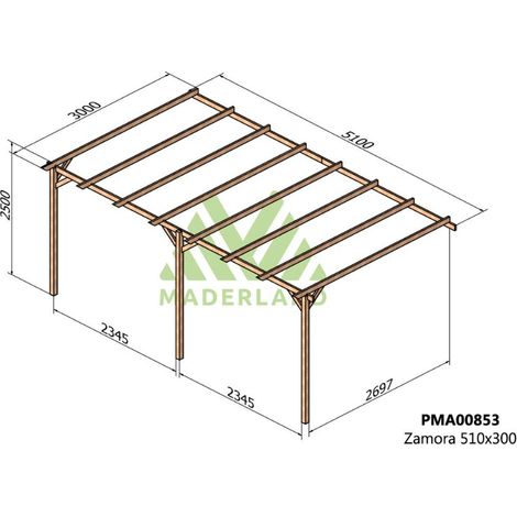 Pérgola de Madera Maciza Adosada Zamora (Maderland) - 510 x 300 cm