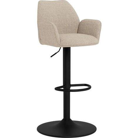 Tabouret de bar pivotant en tissu beige et pied métal - GLENYS