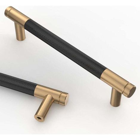 Poignées De Meuble Cuisine 2 Pièces Noir Doré 128mm Alliage Or Avec Vis Pour Armoires Tiroirs (1/4)