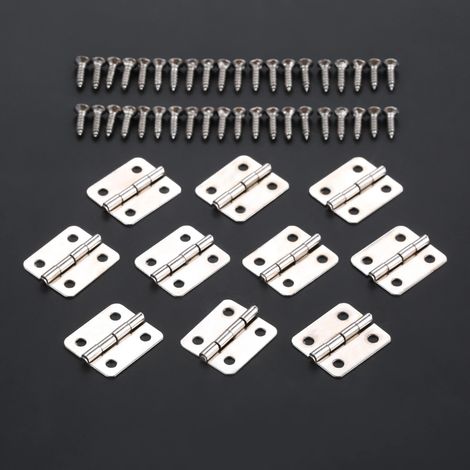 (Argent) 10 jeux de charnières avec vis, finition argent/bronze antique/or, 4 trous, 18 x 16 mm, pour décoration, armoire, boîte en bois, bijoux, coffret cadeau vintage (1/5)
