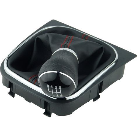 Pomello del cambio e cuffia della leva compatibili con VW Golf 5 6 EOS per Jetta - 6 marce - Nero rosso - con cornice - Similpelle - Cambio manuale - (A256-5) (1/5)