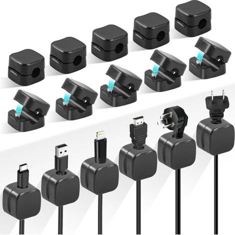 Fermacavi magnetici, set da 16 pezzi per organizzare i cavi con supporti magnetici, fermacavi con retro autoadesivo, clip per riporre i cavi sulla scrivania, fermacavi (1/4)