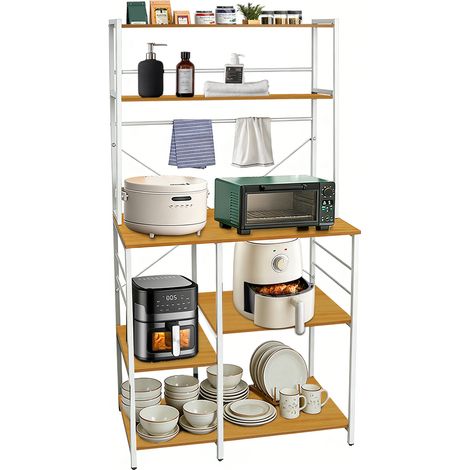Haloyo® Mensola da cucina a 7 ripiani , design industriale, mensola autoportante per piano di lavoro realizzata in tubi metallici, 40x90x168 cm, colore noce (1/5)