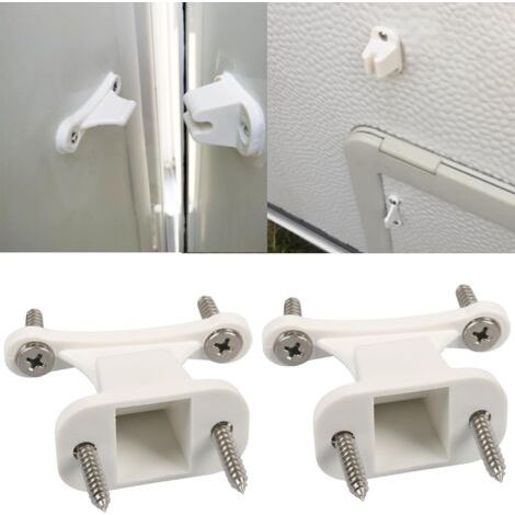 Lot de 2 butoirs de porte pour caravane, camping-car, caravane, blanc, pièces de rechange en plastique, 8 vis, pour camping-car, bateau (1/5)