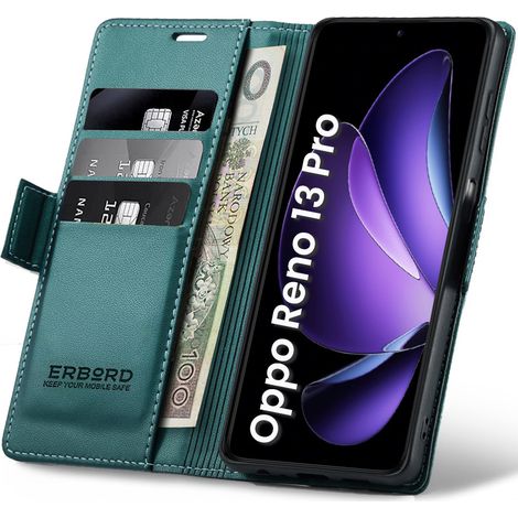 Funda para Oppo Reno 13 Pro, color lichi brillante, tipo cartera, color verde. (1/5)