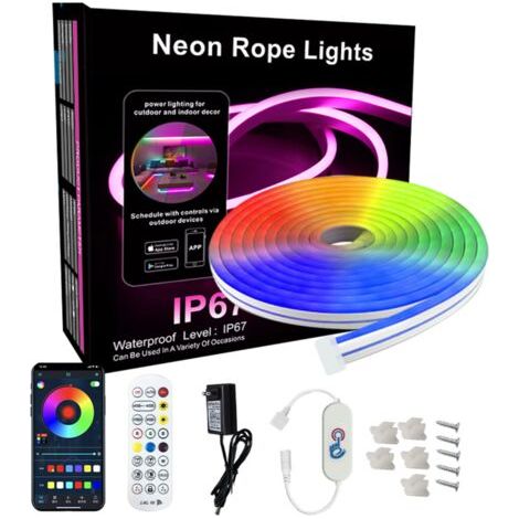 Guirlande lumineuse néon, bande LED IC+RGB, application et télécommande, étanche IP67 pour l'extérieur, synchronisation musicale, changement de couleur, conception DIY flexible