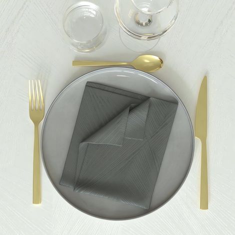 Lot de 3 Serviettes de Table, Polyester, Gris, 45x45 cm