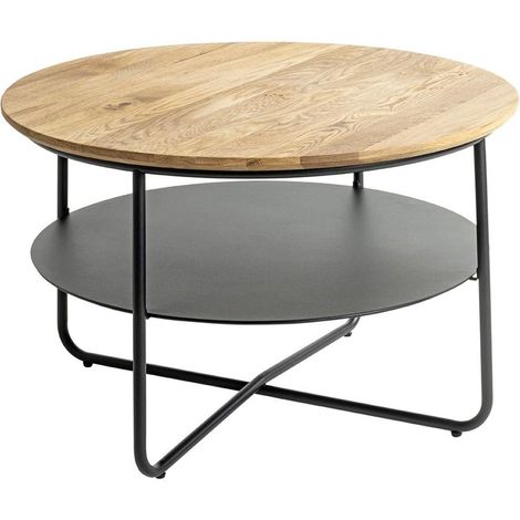 Table Basse 2 Niveaux "Loft" 70cm Naturel & Noir (1/3)