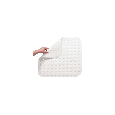 Tapis de bain antidérapant, carré, en PVC antimoisissure avec ventouses, antibactérien, durable, massage des pieds, 48 x 48 cm (blanc)