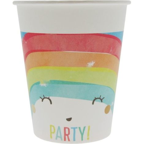 Bicchieri di carta per feste a tema arcobaleno, 200 ml, 8 pezzi