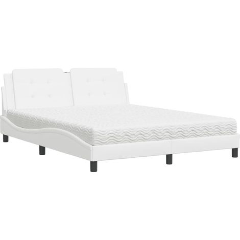 Lit double Lit adulte Lit avec matelas Zadar blanc 160x200 cm similicuir