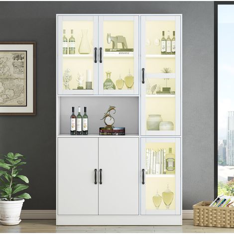 Vitrina 120x40x200 cm de MDF blanco con LED y almacenaje integrado para salón – MEUBLIV (1/5)
