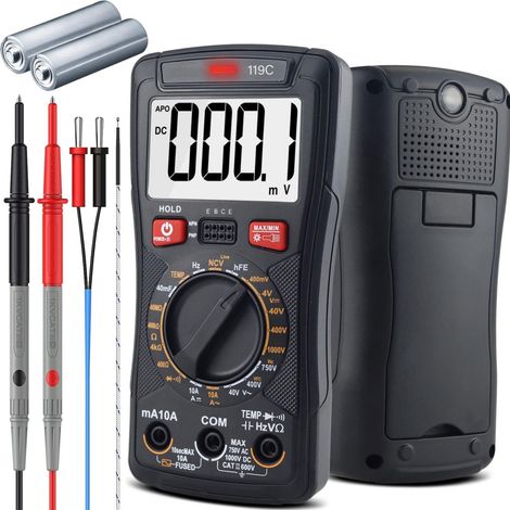 Digital-Multimeter, digitaler elektrischer Tester, automatisches Voltmeter, Amperemeter, Ohmmeter, Temperatur, Spannung, Strom, Kapazität, Widerstand, Diode, Kontinuität, Frequenz (1/5)