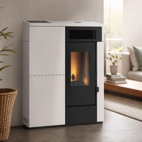 Estufa de pellets canalizable de pasillo NERTHUS 14 kW Muspel distribución de calor a múltiples estancias, diseño compacto + Wi-Fi (1/5)