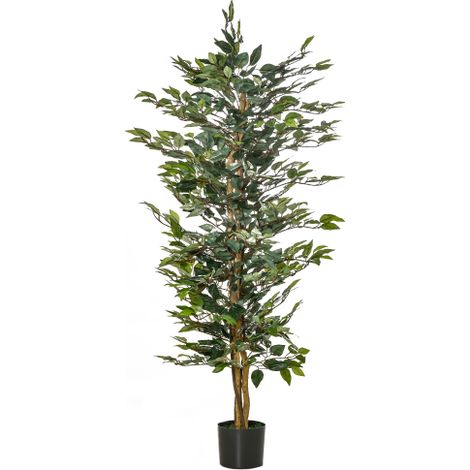 Albero di banyan artificiale, pianta artificiale decorativa, alta 150 cm, adatta sia per interni che per esterni, vaso in plastica, facile da curare, assemblata in loco. (1/5)