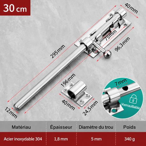 Verrou de porte en applique acier inoxydable 304 12 pouces avec trou de cadenas 304 12 340 g – Livraison gratuite