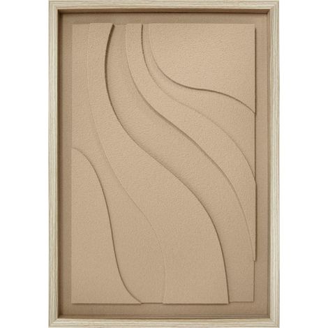 Cuadro con textura y diseño de ondas en color beige, con marco de madera 70x50cm