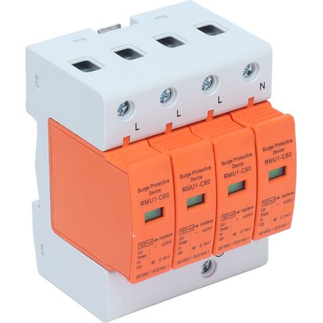 Modularer 4P DIN-Schienen-Überspannungsableiter, AC 420V Überspannungsschutz mit Kontrollleuchte, RMU1-C60, maximaler Ableitstrom 60kA, zuverlässiger Schutz für Schaltschränke. (1/5)