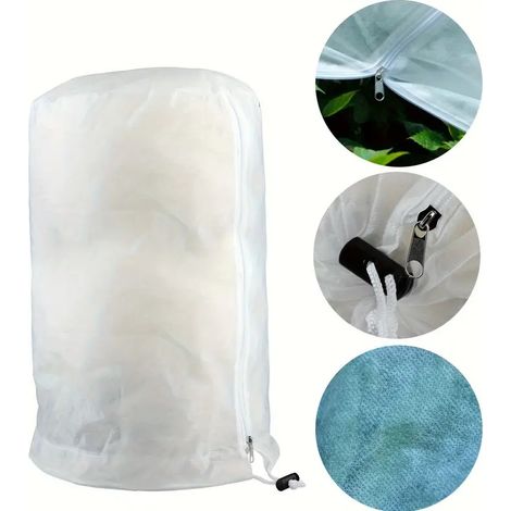 Housses de protection contre le gel pour plantes, Housses de protection contre le gel pour plantes de jardin, Housse de protection hivernale avec cordon de serrage, Sacs en polaire pour jardin (Blanc, (1/5)