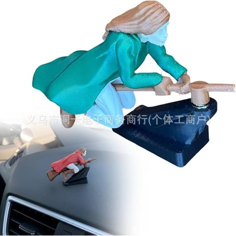 Funny and humorous drifting turn witch with wizard broom car dashboard drift decoration - green (female) -