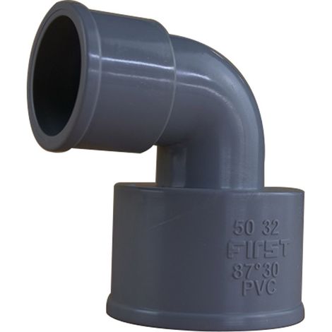 First Plast – Coude réduit PVC 87°30 FF Ø50 x 32 mm – Raccord d'évacuation pour réseaux sanitaires – Taux d'expansion supérieur à 800% (1/5)