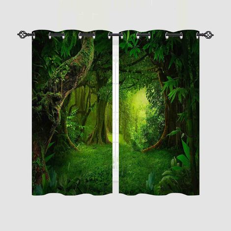 Rideau Occultant Tropical Jungle Forêt Arbre Tenture Opaque à Oeillets Draperies Intérieurs Rideau Thermique Isolant pour Maison Chambre Salon Fenetre 2 Pièces L 60 x H 90 cm - 60L X 90H cm (2 Panneau (1/5)