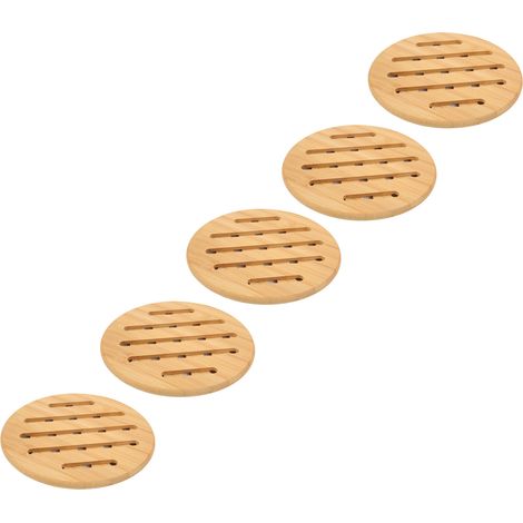 Lot de 5 dessous de plat en bambou résistant à la chaleur, pour plats chauds, casseroles, bols et théières. Rond, 18 cm. (1/5)
