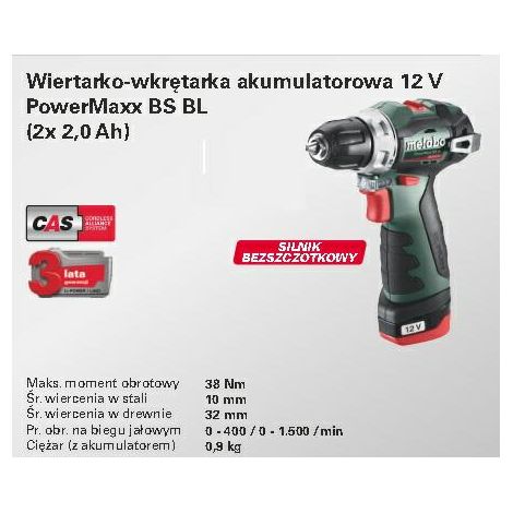 METABO WKRĘTARKA  POWERMAXX BS BL 38/20Nm 2x2,0Ah WALIZKA