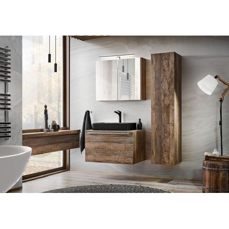 Armoire de salle de bain avec miroir murale - Chêne santa fe - L60-H65-P17 - KLAUS (1/5)