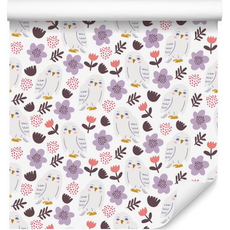 Papier peint à motifs de hiboux et de fleurs en arrière-plan, pour salon et chambre, 50 x 1000 cm (1/5)