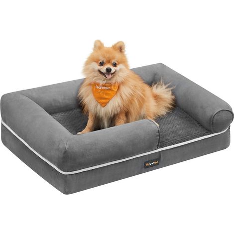 Panier pour Chien Orthopédique, Canapé, Lit pour Animaux, Rembourrage Moelleux, Bords Rehaussés, Housse Amovible et Lavable, 76 x 51 x 18 cm, Antidérapant, Gris Clair (1/5)