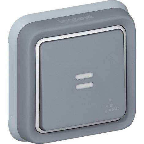 Legrand – Poussoir NO + NF Prog 69821 – Plexo complet encastré gris – 10A – IP 55 – Contact inverseur lumineux
