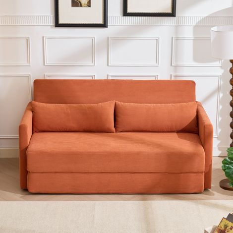 Divano letto convertibile 2 posti 165 x 92 x 82 cm in tessuto cord, arancione DESVIAE (1/5)