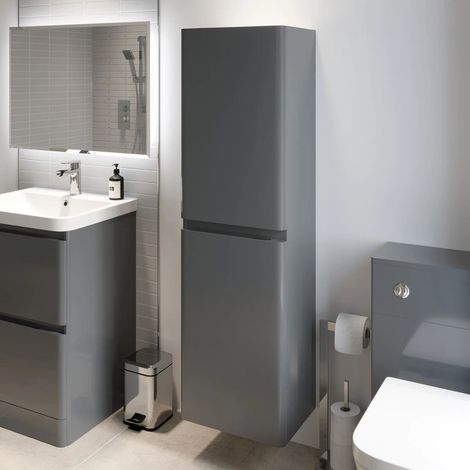 Regis Forma Grey Gloss Wall Hung Tall Bathroom Cabinet - 1400 x 400mm (1/5)