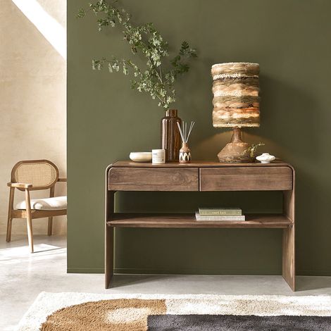 Console en manguier massif 2 tiroirs et niche (1/5)
