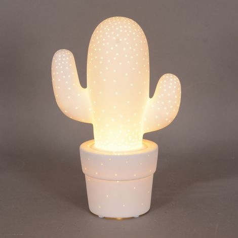 TrendLine Keramikleuchte 6 LED 19x12x29,5cm Timerfunktion Leuchtfigur Kaktus