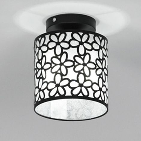 Moderne Plafonnier Vintage E27 Lampes de Plafond Industriel Lustre Abat-Jour en Métal Luminaire Eclairage pour Couloir Escalier Chambre Cuisine - Noir (1/4)