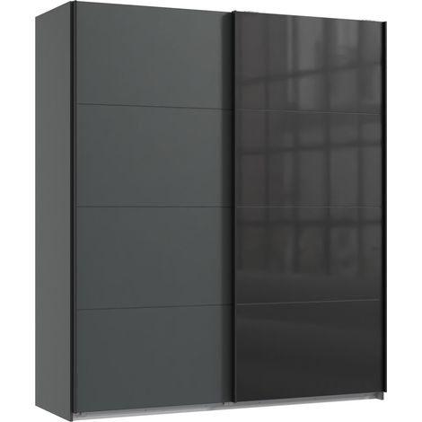 Armoire à portes coulissantes coloris graphite et verre coloris noir, rechampis graphite - Longueur 180 x Hauteur 208 x Profondeur 65 cm (1/2)