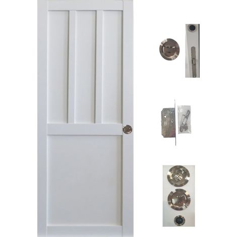 Porte Coulissante Atelier 2 Panneaux Blanc H204 x L73 + serrure a condamnation (1/4)