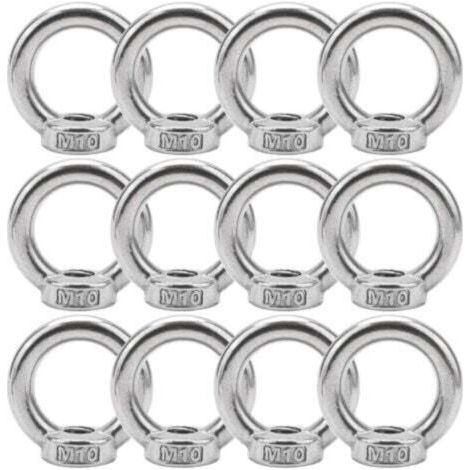 FENOPLASTICA12 pièces d'écrous annulaires, d'écrous à œil et d'écrous de fixation filetés en acier inoxydable M10 304 pour accessoires de levage. (1/4)