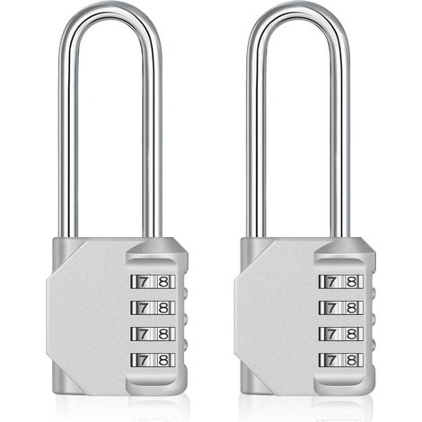 2-Pack Long Chain Combination Padlock, Weatherproof Combination Lock for Doors, Fences, Sheds, Containers, Long Shank Padlock, Black