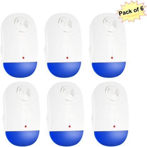 Lot de 6 appareils électroniques de lutte antiparasitaire, non toxiques, à brancher, pour repousser les souris, les moustiques, les fourmis, les araignées et les cafards, 90–240 V AC, prise UE. (1/5)
