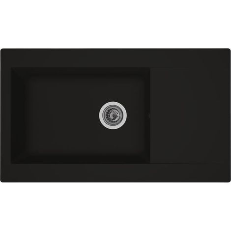 STRADOUR Lavello da cucina incassato 1 grande vasca + 1 scolapiatti Einna - Resina - 86 x 50 cm - Nero (1/2)