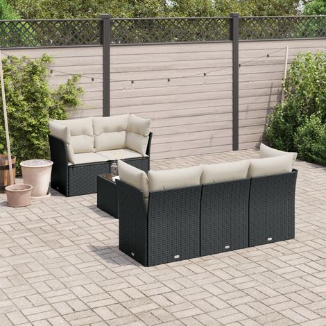 Set de sofás de jardín 6 piezas y cojines ratán sintético negro vidaXL (1/3)