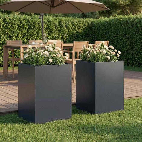 vidaXL Macetero de Jardín 2 uds. Gris antracita 40 x 40 x 75 cm (1/5)