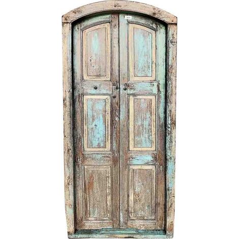 Puerta de madera marrón con acabado artesanal 82x9x194h cm (1/5)