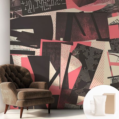 Papier peint intissé mural avec imprimé motifs uniques apparence moderne - Colle incluse gratuite Collage géométrique 250x250 cm (1/5)