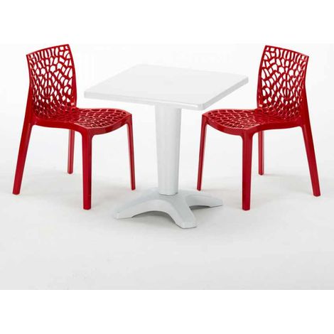 Mesa Cuadrada Blanca 70x70 cm y Sillas De Colores Gruvyer Patio - Rojo