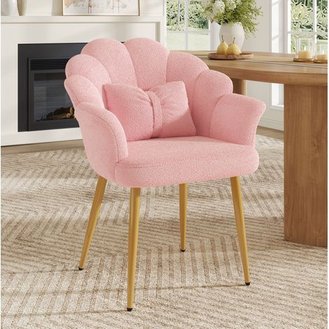 Fauteuil rose 64/65,5/85 cm à dossier pétale et pieds en métal (1/5)